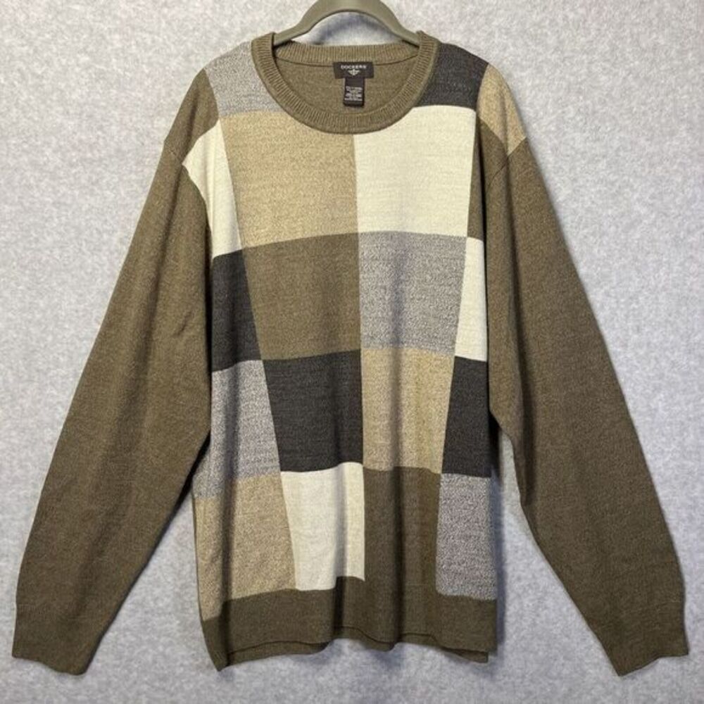 DOCKERS Sweater Men's Geometric Color  Block Multi Retro‎ Auncle Pullover 2XLT